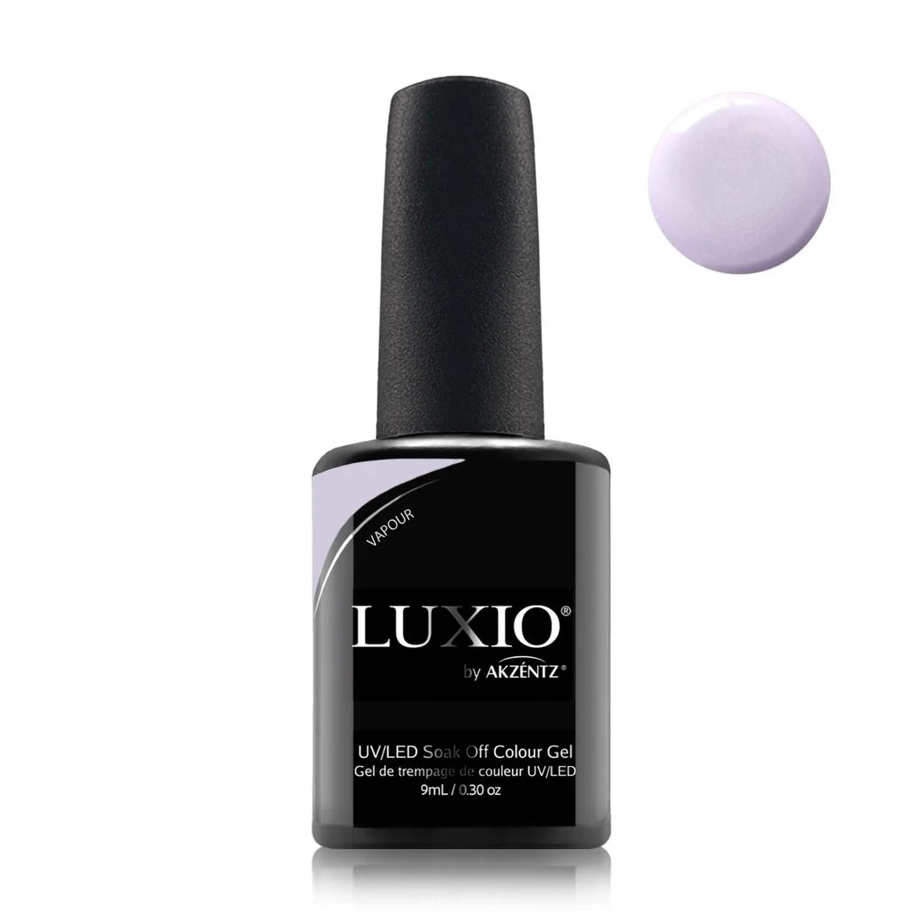 Luxio Vapour Gel Polish — closed bottle, light lilac with silver shimmer