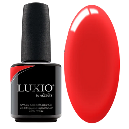 Luxio Virtue Gel Polish — closed bottle, hot flamenco red