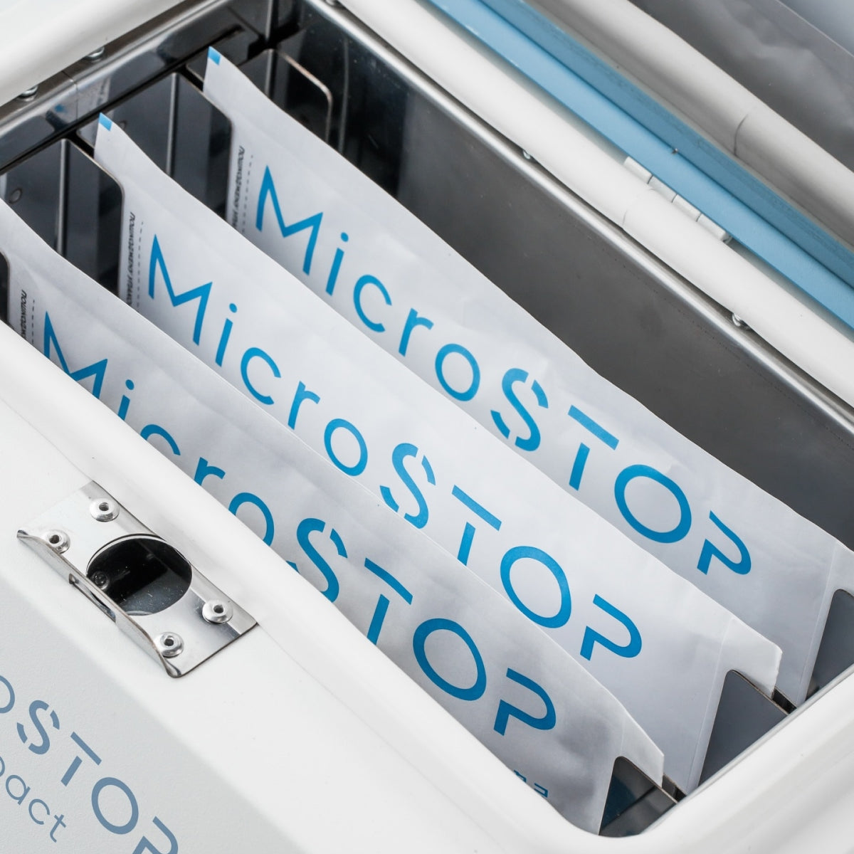 Compact dry heat sterilizer fits 2 tool sets or 3 pouches with dual loading.