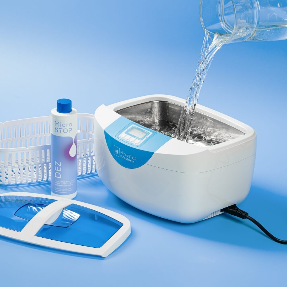 MicroStop MU-PROMAX Ultrasonic Cleaner, 2.5L, stainless steel tank interior