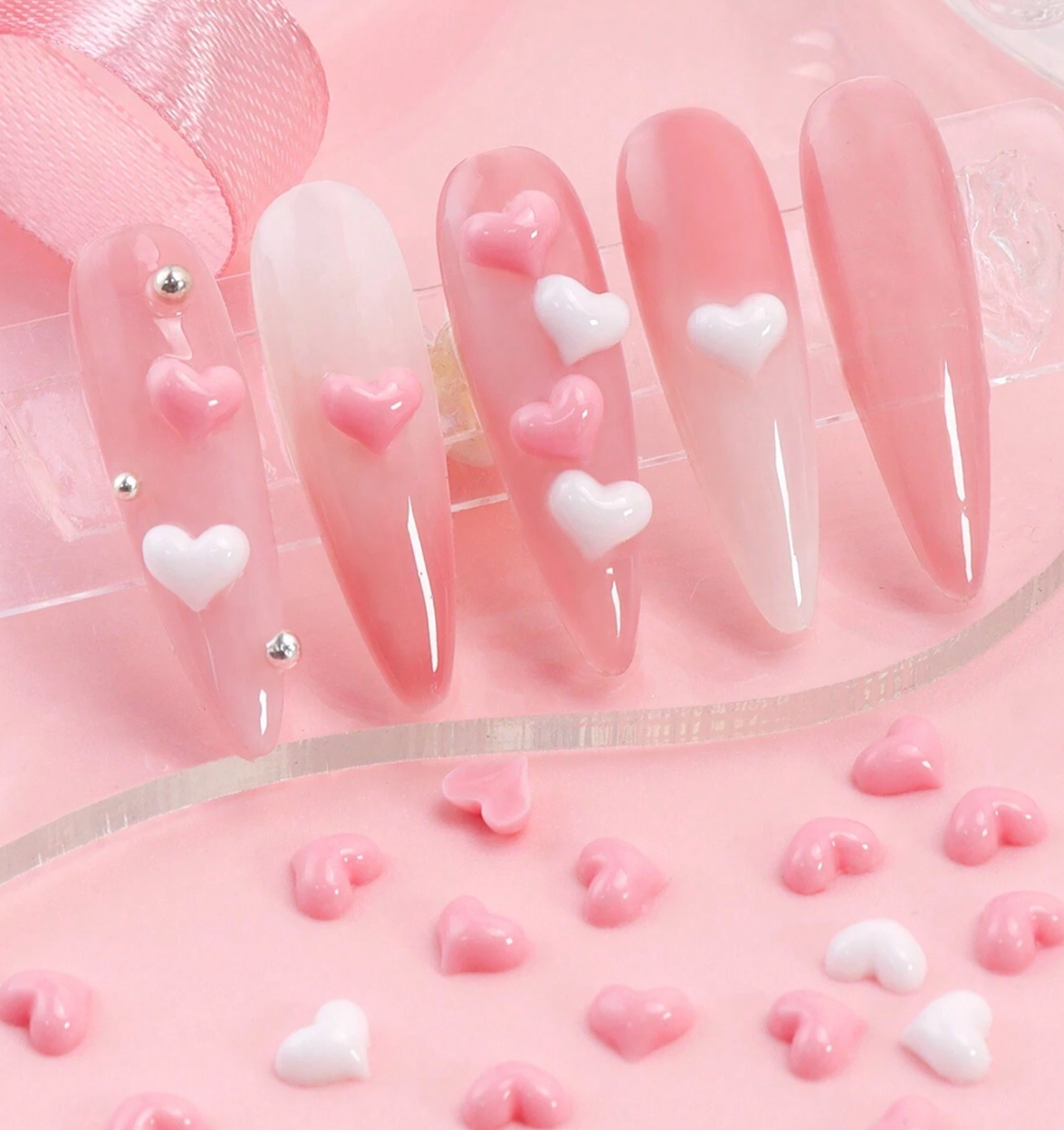 Mini Heart Nail Charms for Cute Coquette Nail Designs