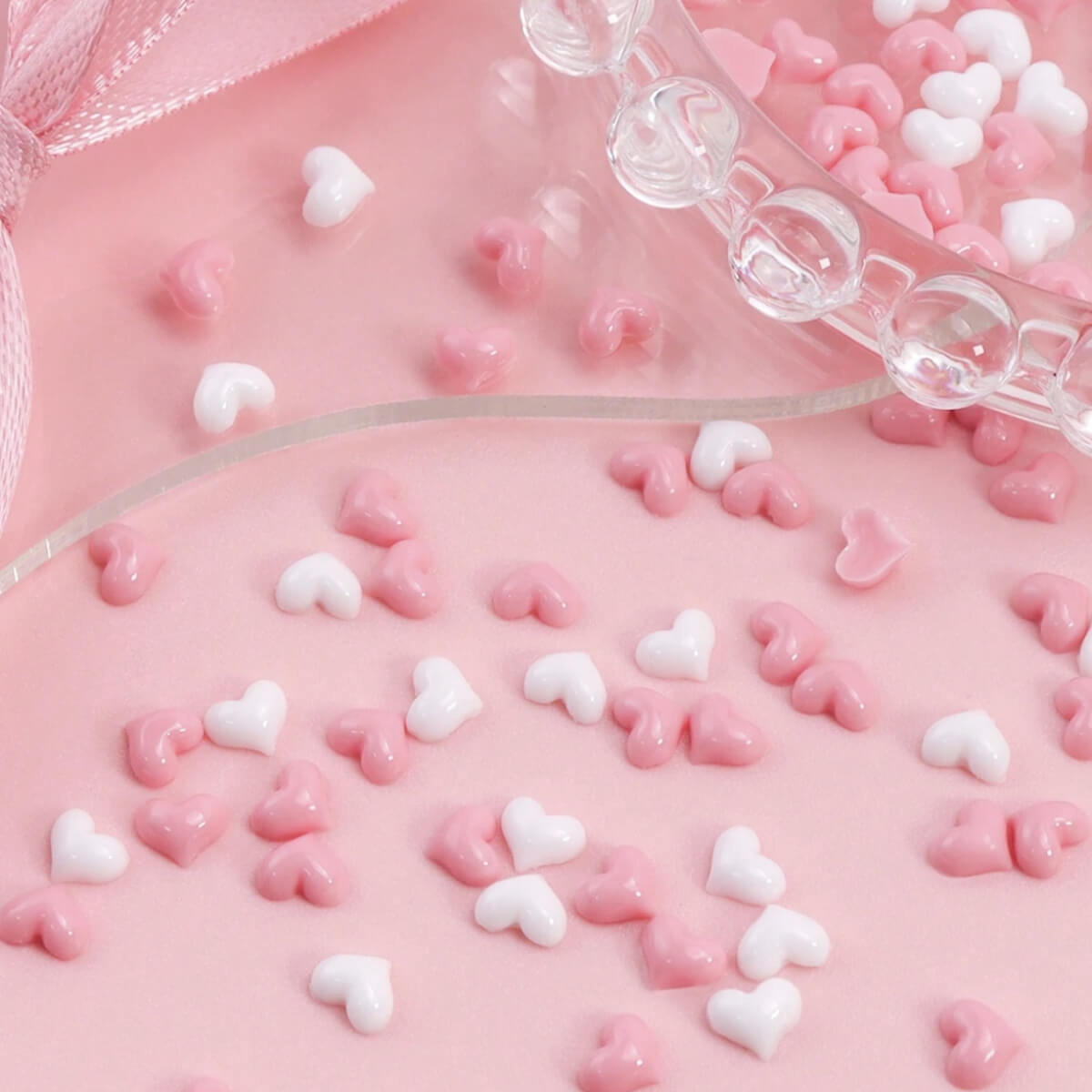Small Heart Nail Charms White & Pink