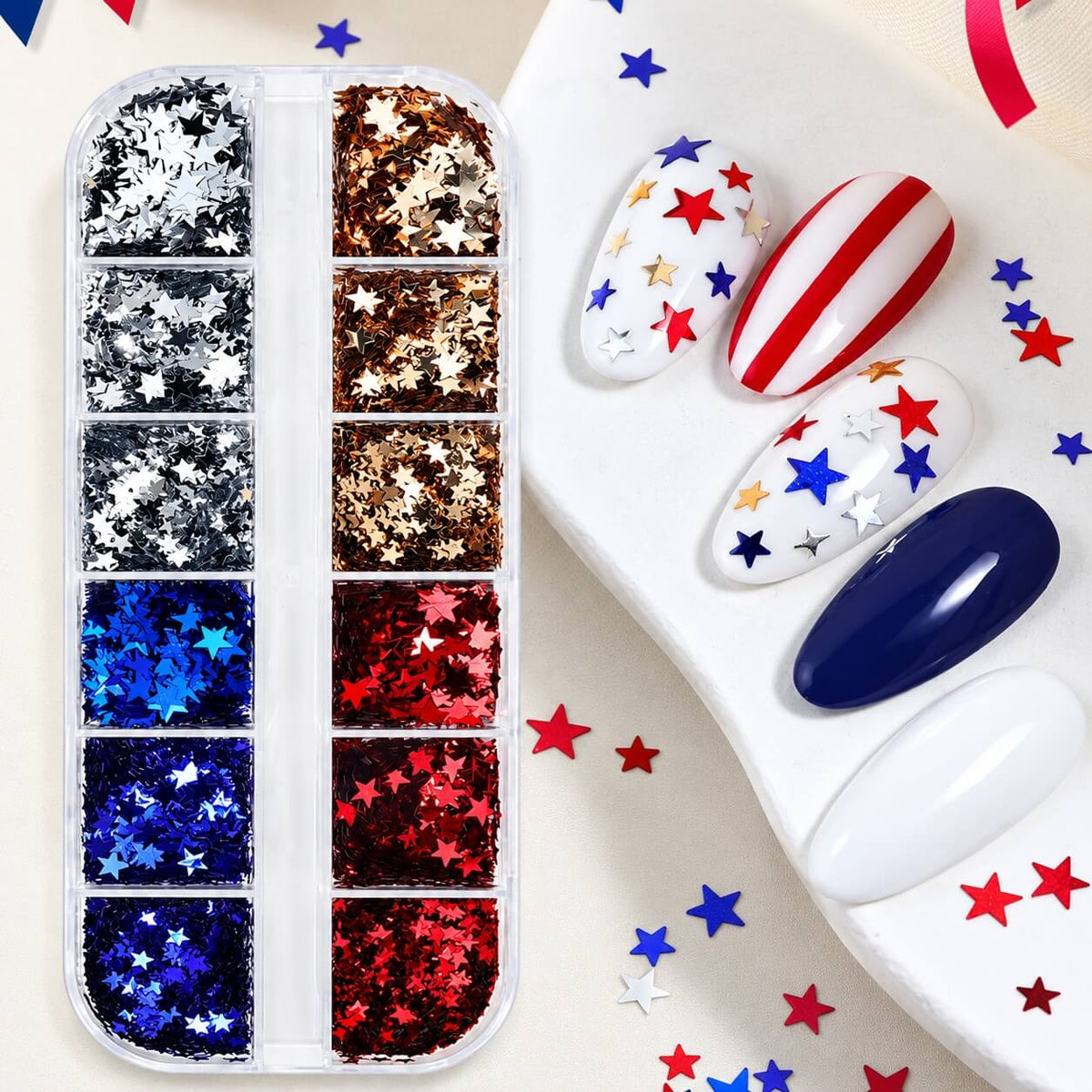 Mixed Star Nail Sequins 12 Grid Box