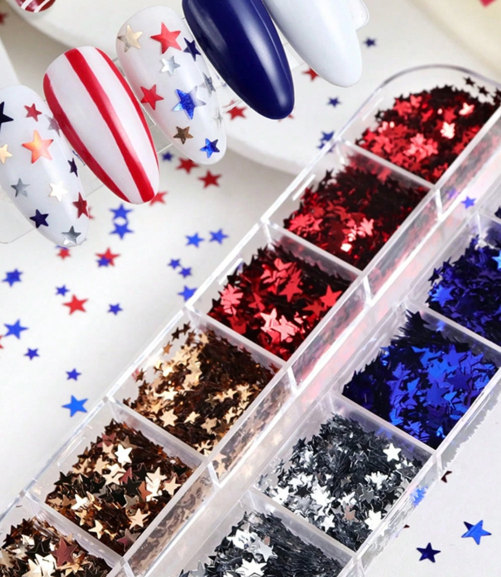 Mixed Star Nail Sequins, 12 Grid Box