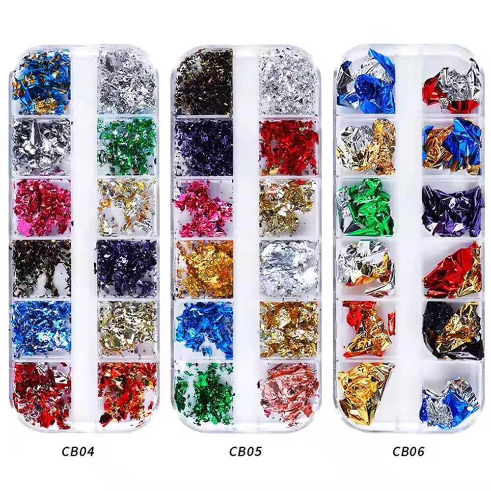 Nail Art Foil Flakes Box 12 Sections