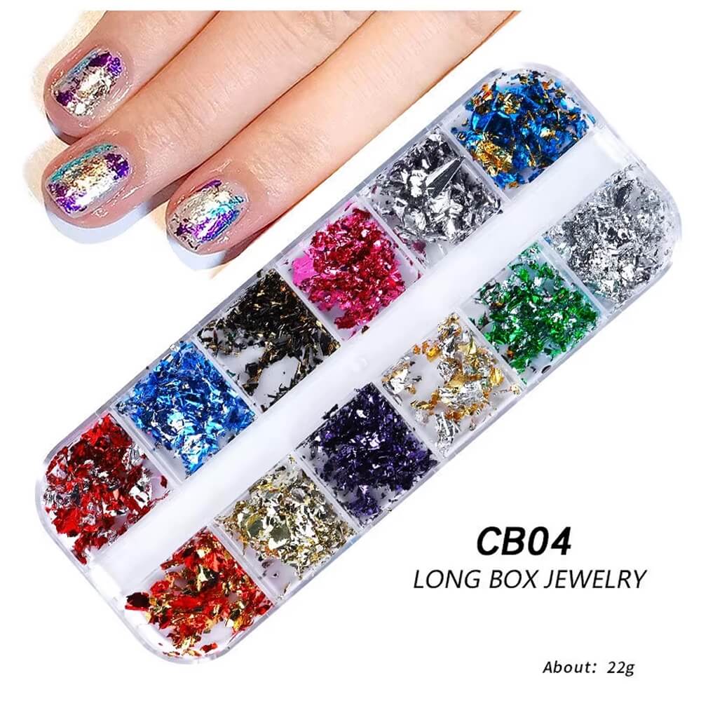 12-Compartment Nail Foil Flakes Set