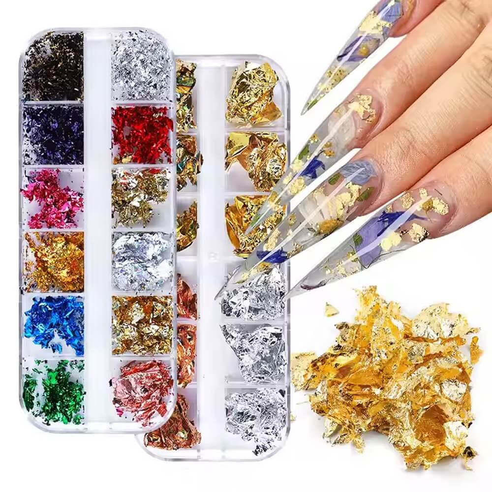 Nail Art Foil Flakes Kit 12 Compartments