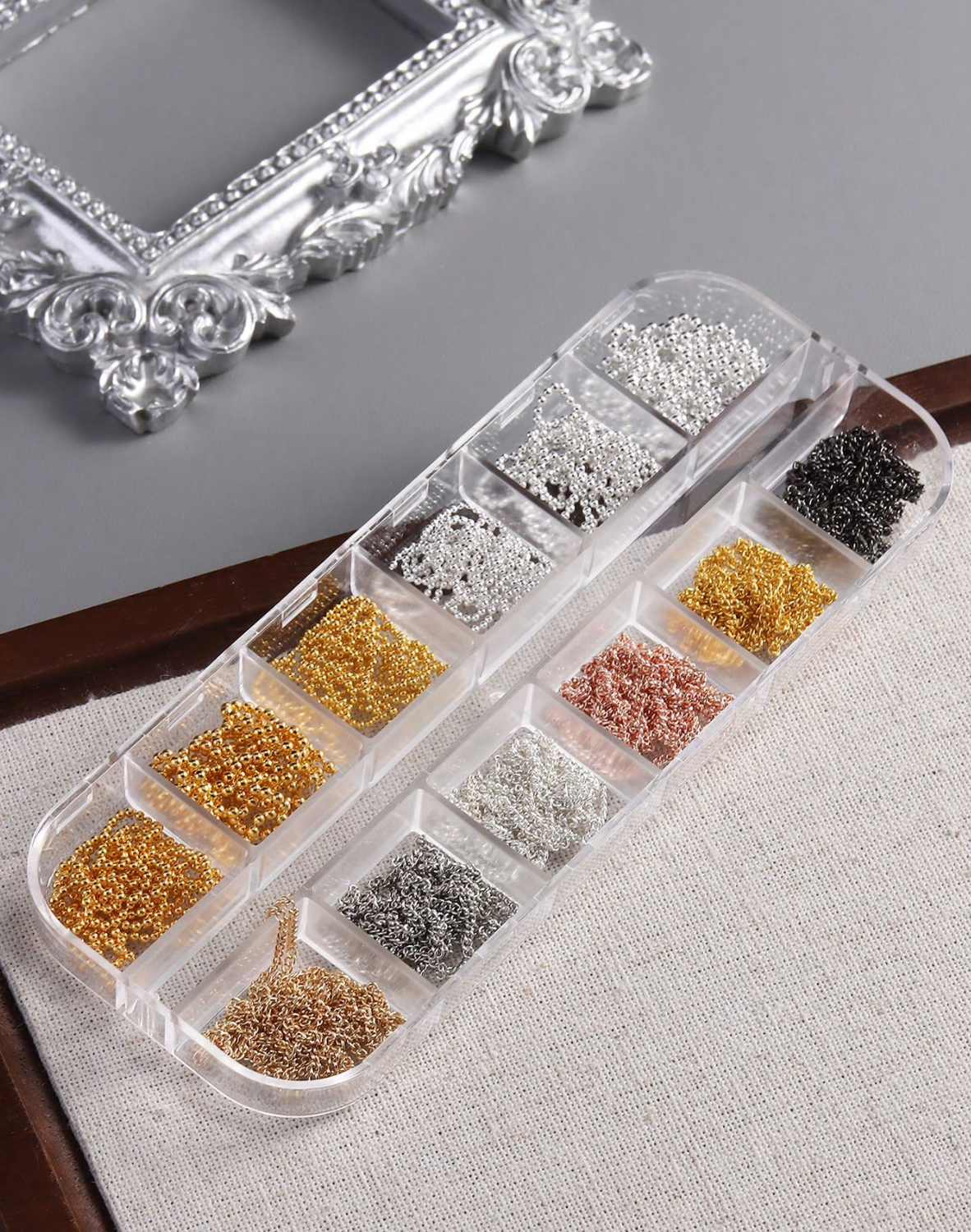 Gold &amp; Silver Nail Chain Set (12 Grids) for Nail Techs