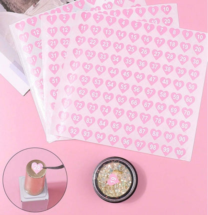 Nail Number Stickers for Gel Polish and Swatches, 2pcs (1–100)