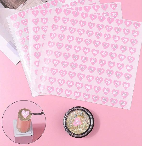 Nail Number Stickers for Gel Polish and Swatches, 2pcs (1–100)