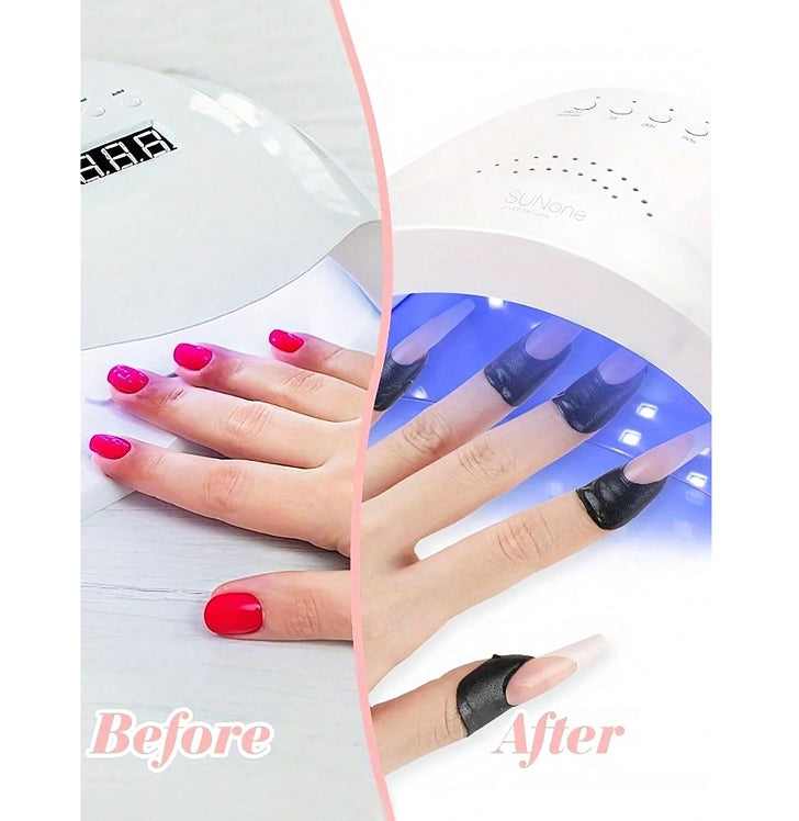 Black finger stickers for use during gel manicure services