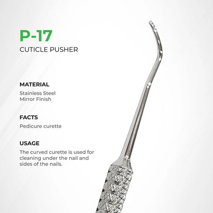 Nghia P-17 ergonomic stainless steel cuticle pusher for manicure and pedicure