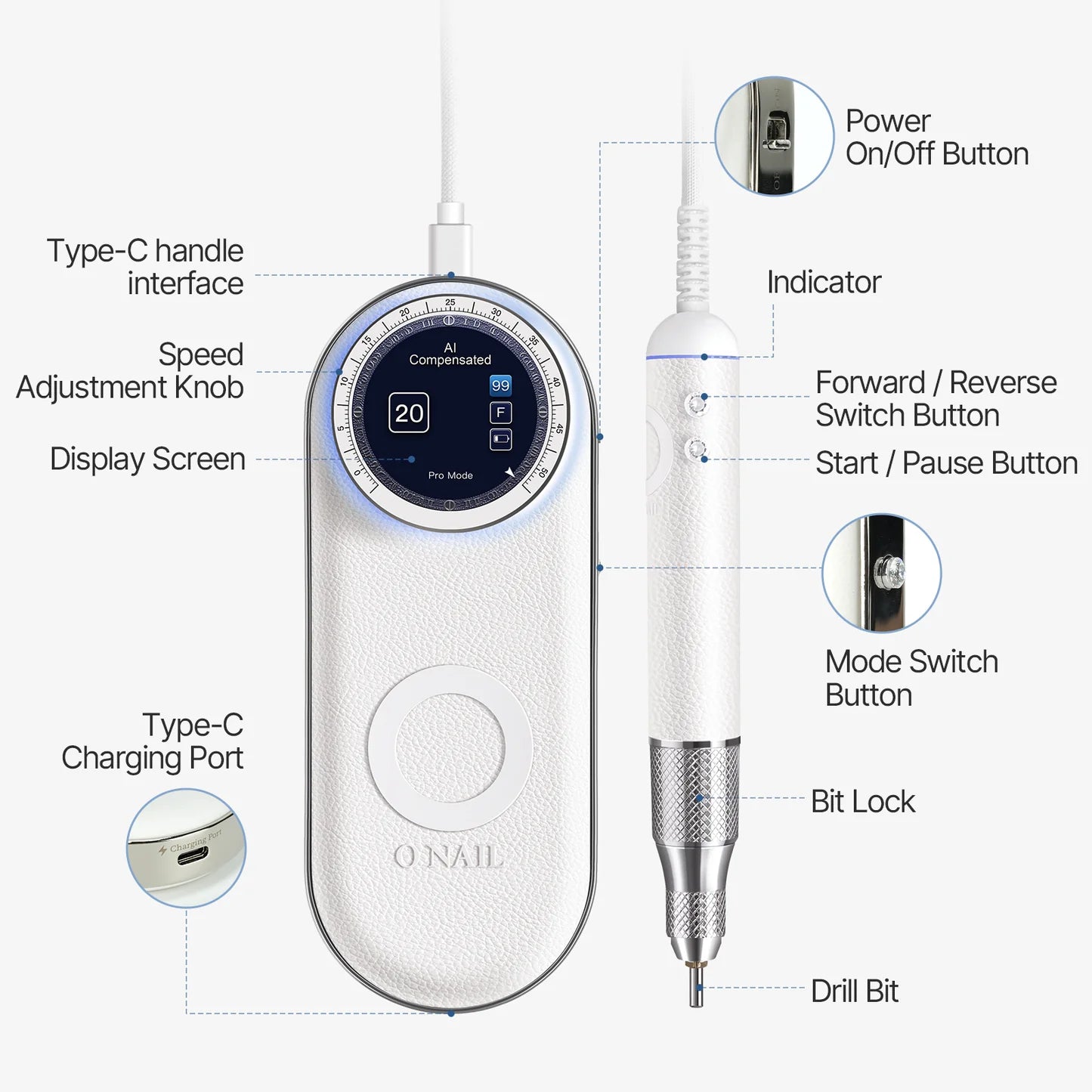 O NAIL Nail Drill Pro Max White