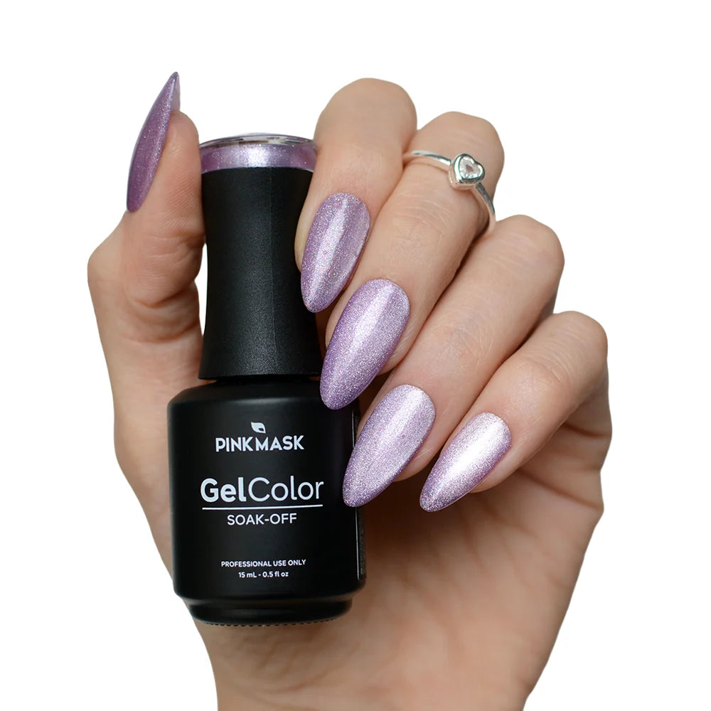 Pink Mask Lavender Halo Cat Eye, 15ml, Velvet Nails effect close-up