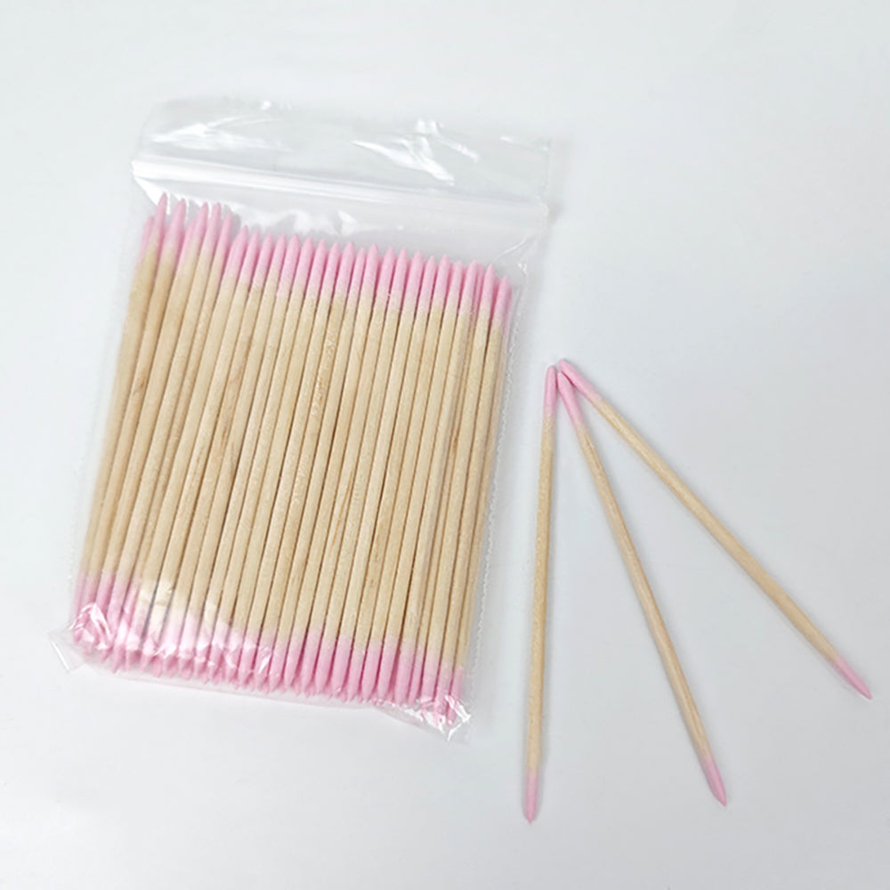 Pink Nail Cleaning Wood Swabs (100 pcs)