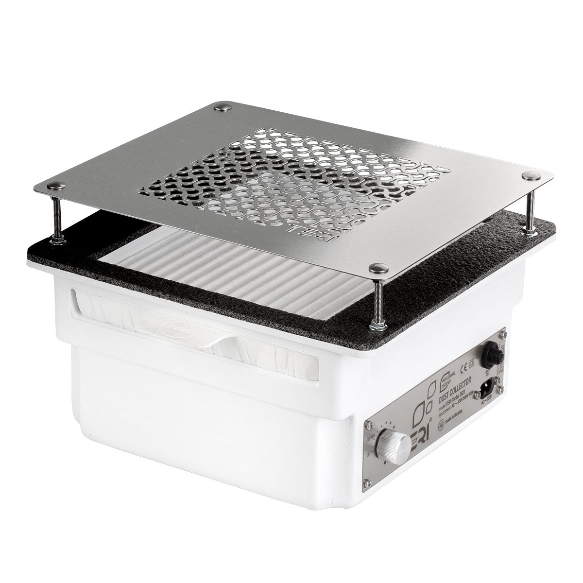 Teri Turbo Built-in White (Silver Mesh) — close-up of removable magnetic stainless mesh