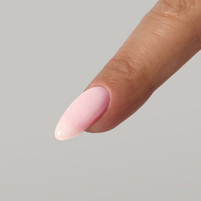 Milky pink shimmer manicure using Bubble Fibre BIAB