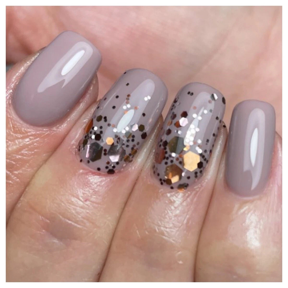 Earthgrey, a sophisticated earth-toned mushroom grey gel polish