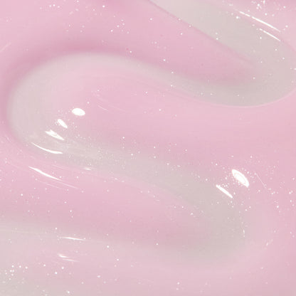 Pink builder gel with subtle shimmering silver 