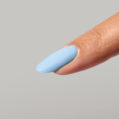 Cool light blue manicure using Santorini gel color