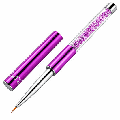Thin nail art brush with 7mm bristle and purple crystal handle