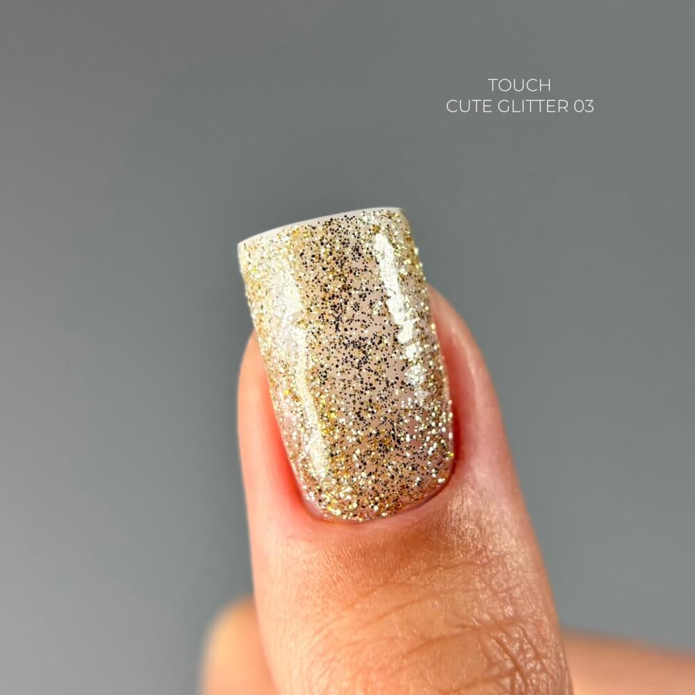 5ml — TOUCH Cute Glitter 3 — swatch on nail tip, gold sparkle finish