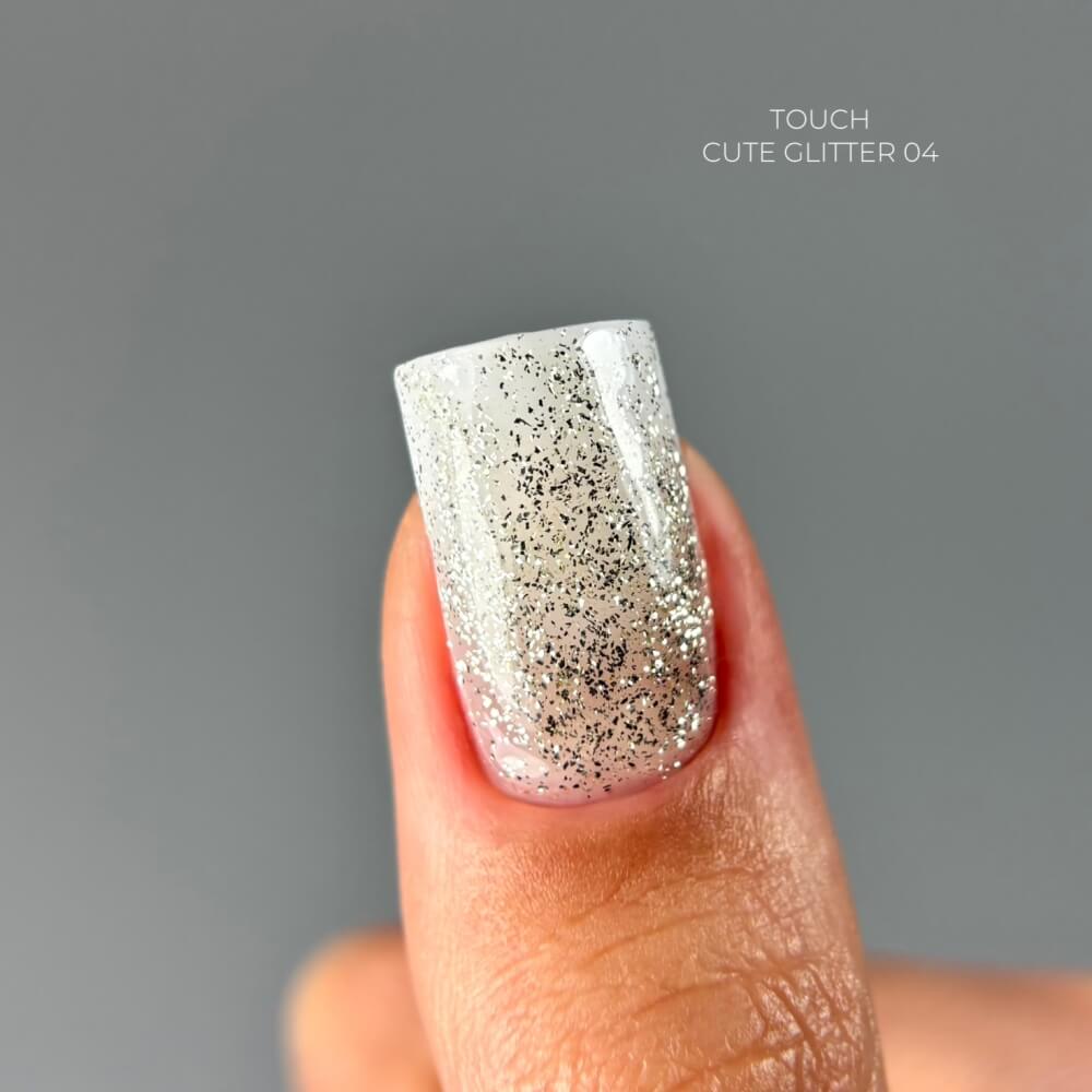 TOUCH Cute Glitter 4 — swatch on nail tip, yellow gold sparkle finish