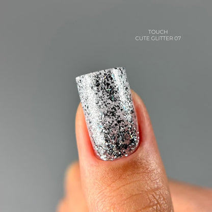 TOUCH Cute Glitter 7 — swatch on nail tip, diamond sparkle finish