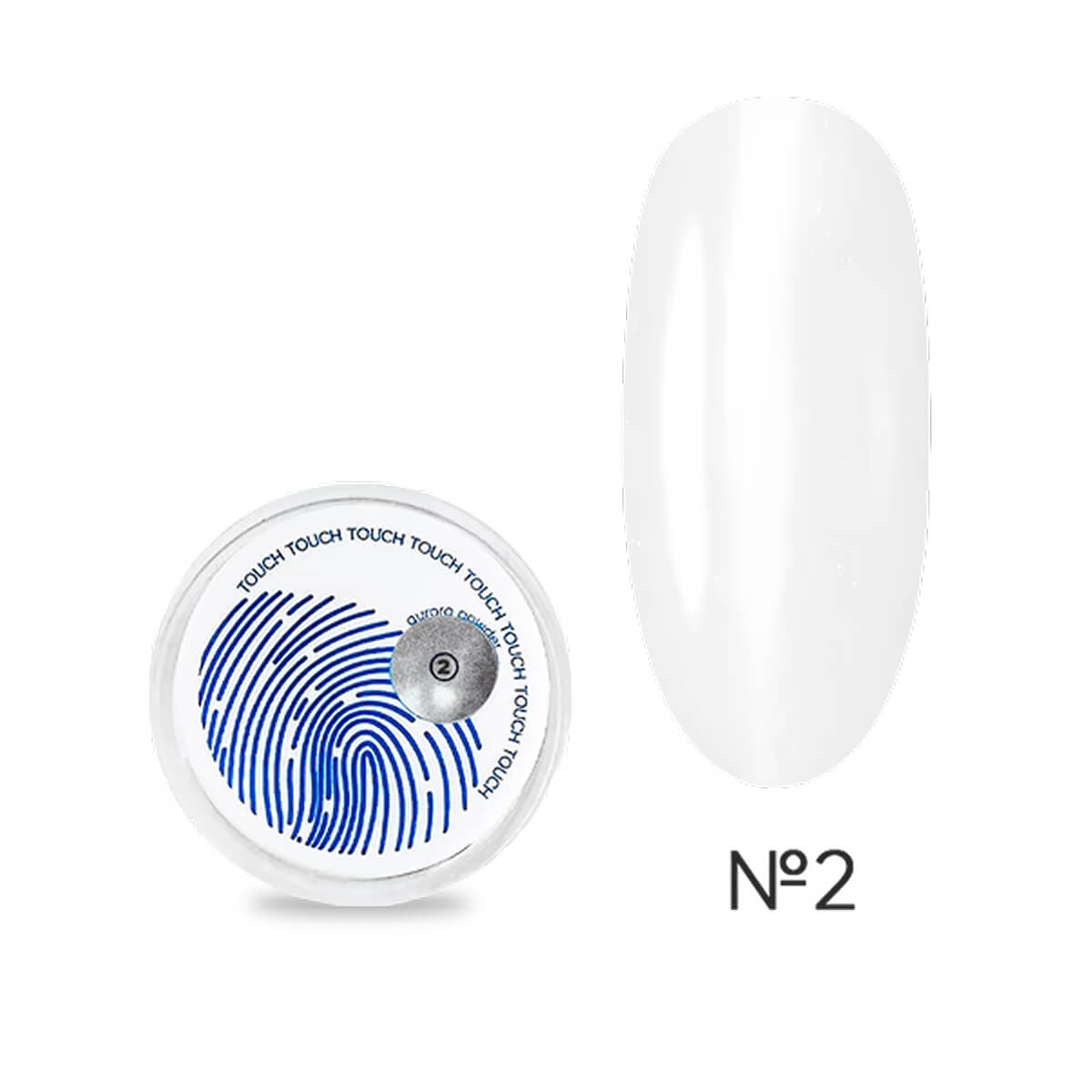 TOUCH Aurora Powder 02, 5ml, pearlescent shimmer swatch on nail tip