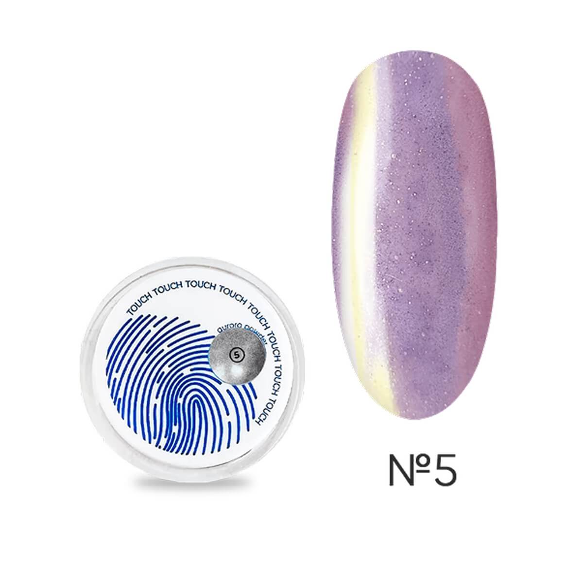 TOUCH Aurora Powder 05, 5ml, pearlescent shimmer swatch on nail tip