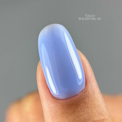 TOUCH Builder Gel 50 — swatch on nail tip, blue finish