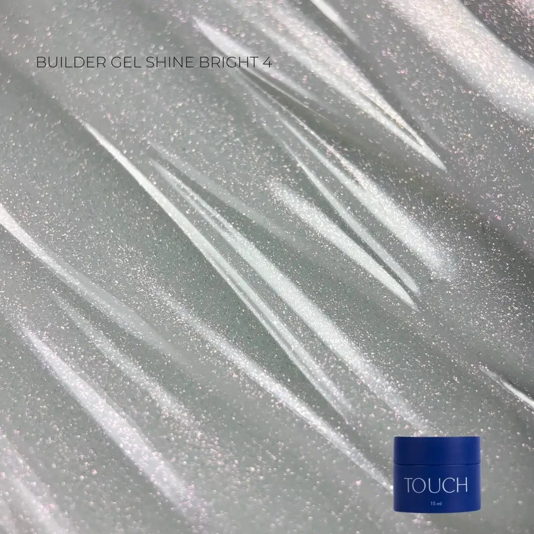 TOUCH Builder Gel Shine Bright 4 — swatch on nail tip, neutral pearl finish
