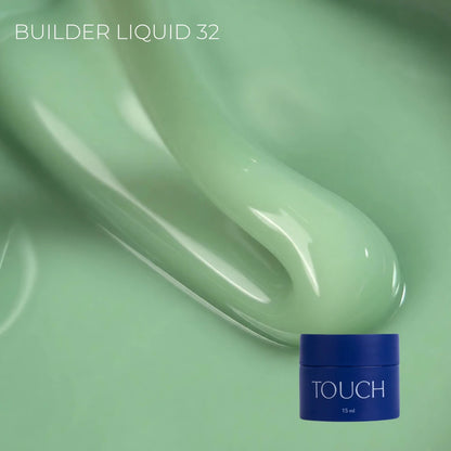TOUCH Builder Liquid 32 — open bottle with brush, fluid light green gel