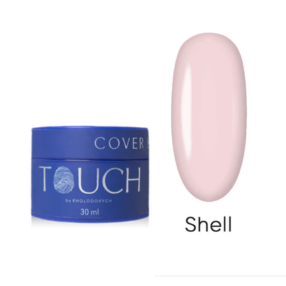 TOUCH Cover Base Shell, 13ml, soft pink shimmer closed bottle