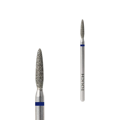 TOUCH Diamond Flame Bit Rounded Tip Blue — in use on an e-file drill