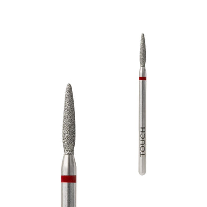 021 — TOUCH Diamond Flame Bit Rounded Tip Red — full bit, rounded flame shape close-up