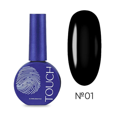 TOUCH Gel Polish #01 black enamel nail color for full coverage and graphic nail art