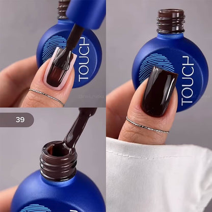 Dark brown shade of TOUCH Gel Polish #39 swatched on nails