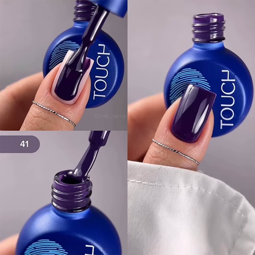 Deep purple shade of TOUCH Gel Polish #41 swatched on nails