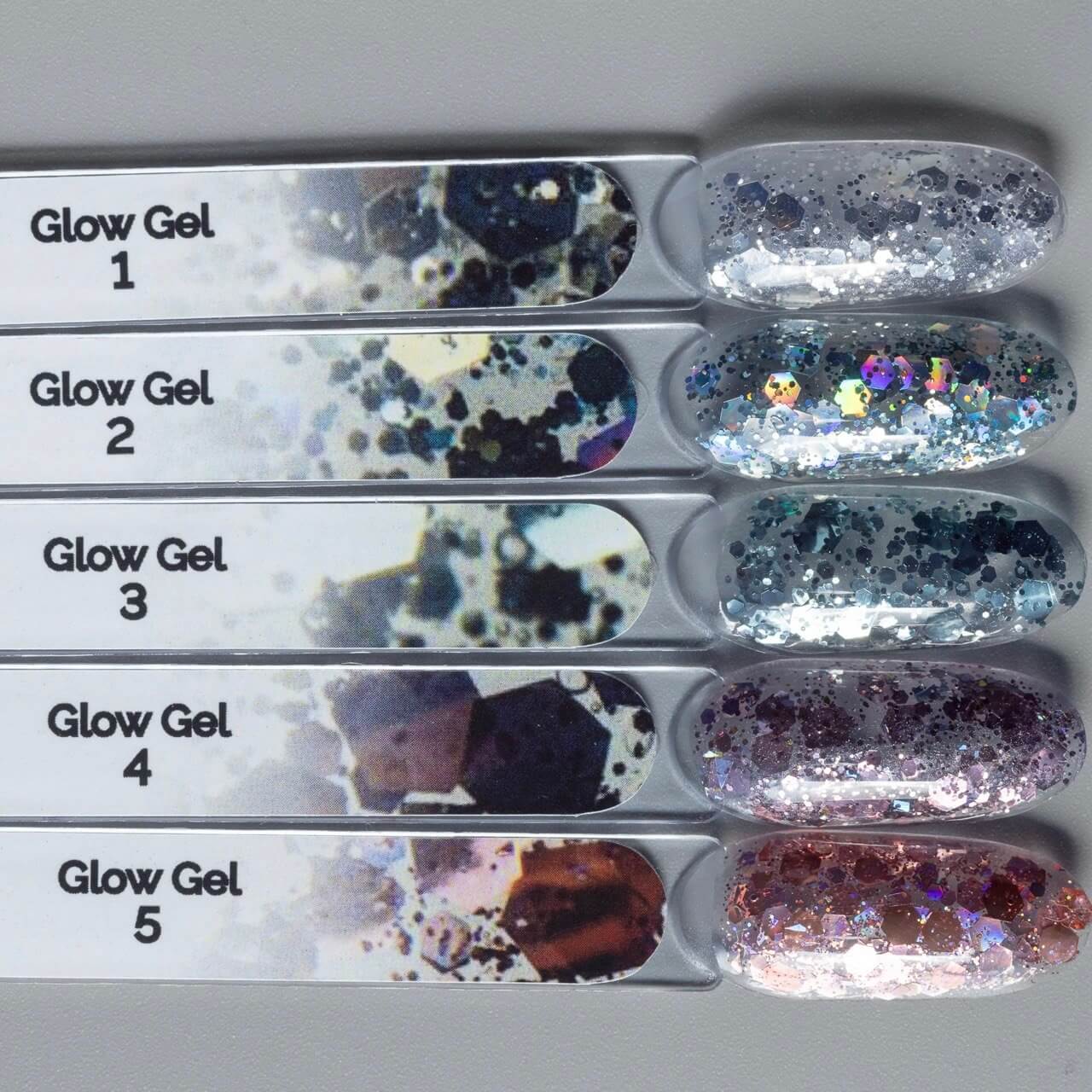 TOUCH Glow Gel 1 — close-up of hexagonal kamifubuki flakes
