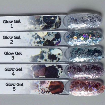TOUCH Glow Gel 1 — close-up of hexagonal kamifubuki flakes