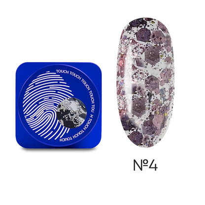 5ml — TOUCH Glow Gel 4 — closed jar, clear gel with violet holographic flakes