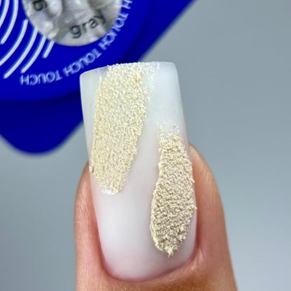 TOUCH Gypsum Gel Gray — 3D texture applied to nail tip