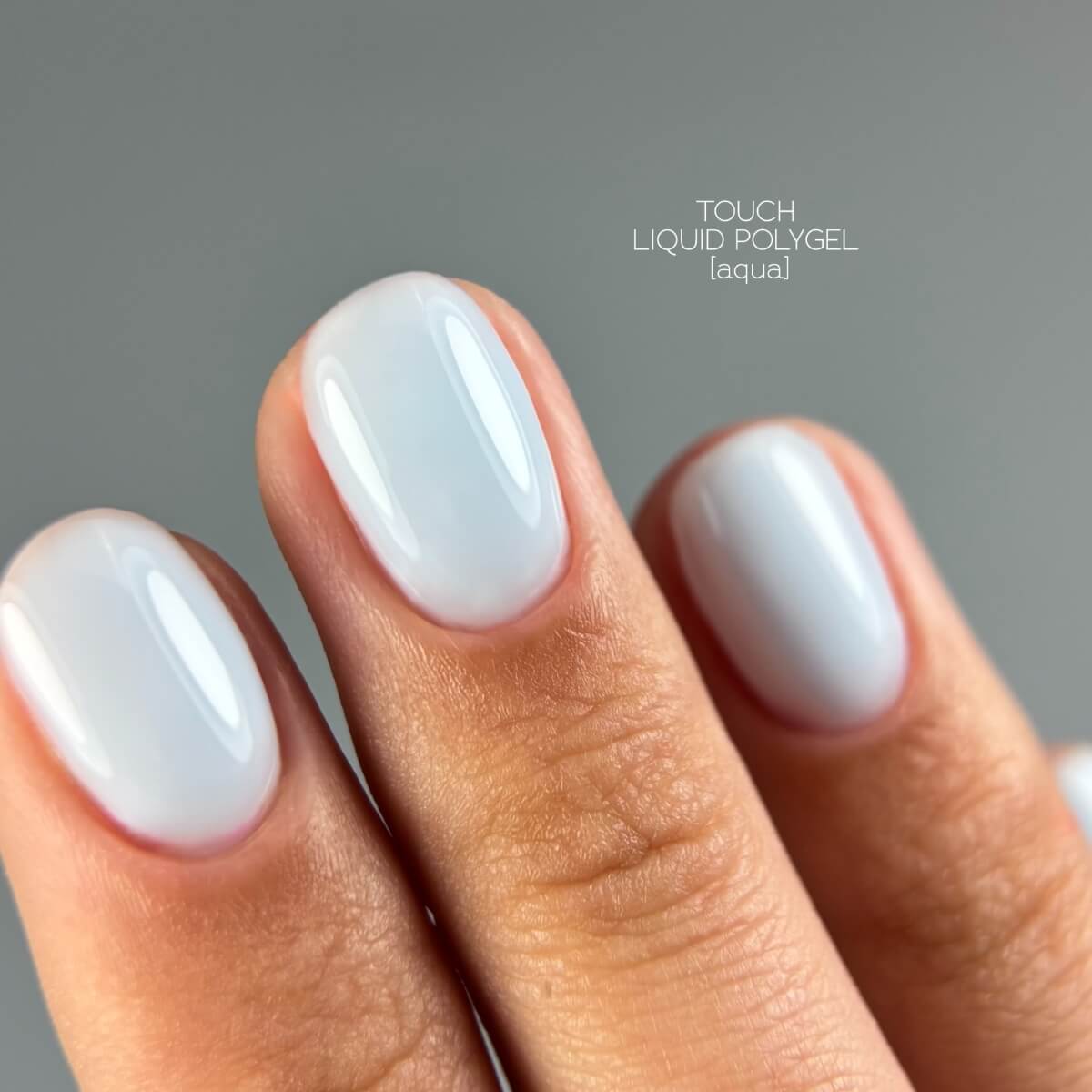 Pastel blue TOUCH Aqua liquid polygel for short nail extensions