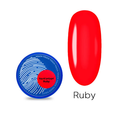 TOUCH Liquid Polygel Ruby red nail extension gel, 15ml bottle