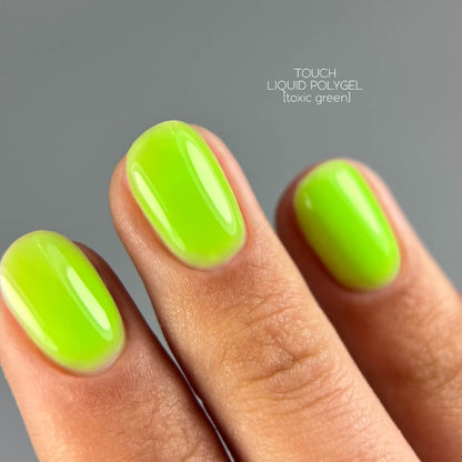 Bright green TOUCH liquid polygel for professional nail extensions