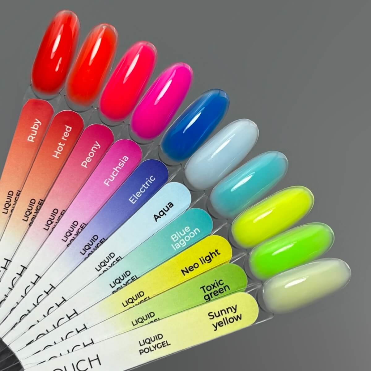 Neon green liquid polygel for nail modeling and structural repairs