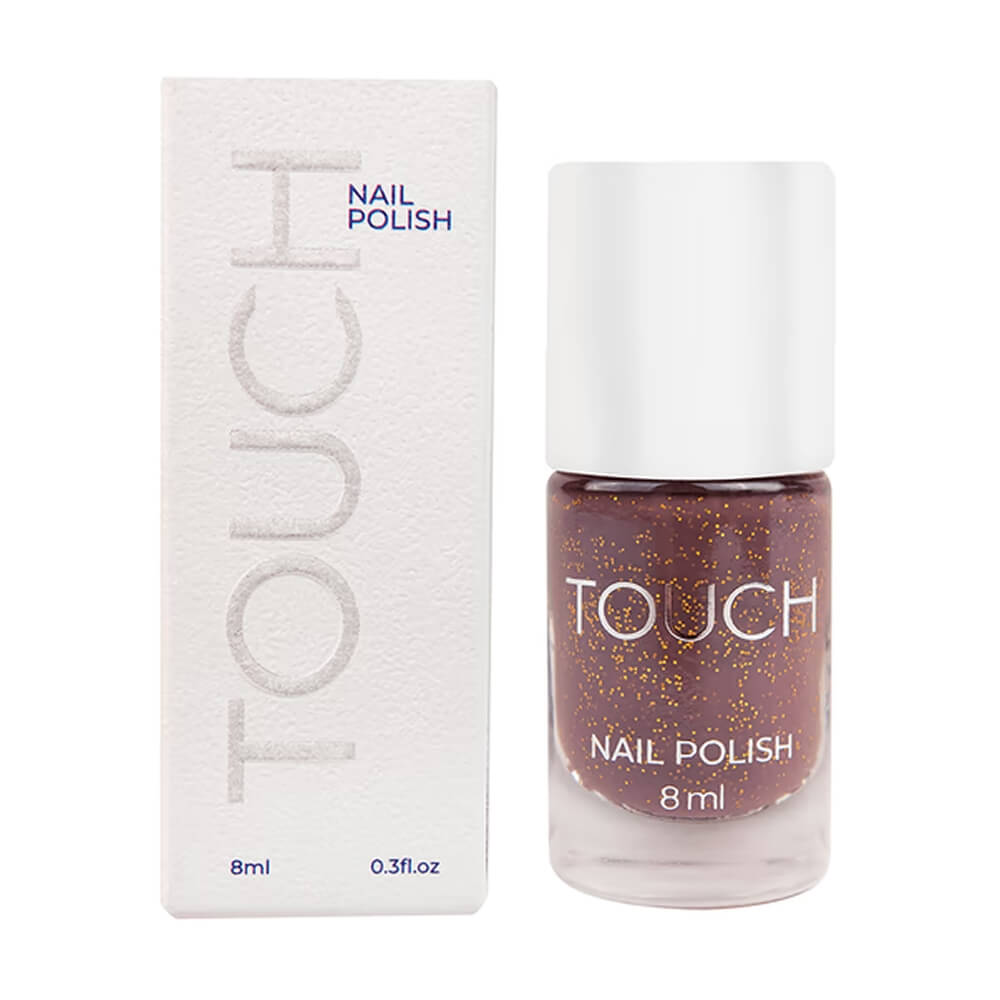 TOUCH Nail Polish 05 — full manicure, brown with subtle sparkle