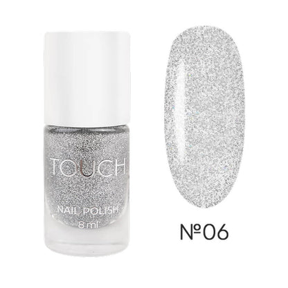 TOUCH Nail Polish 06 — closed bottle, clear with silver microshimmer