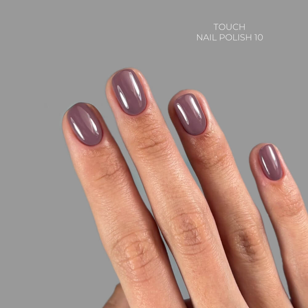 TOUCH Nail Polish 10 — swatch on nail tip, muted pink finish
